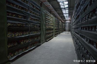 A bustling mining farm facility, showcasing rows of hosted rigs dedicated to cryptocurrencies like Ethereum