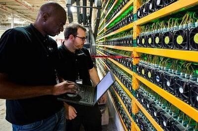 Expansive Bitcoin mining farm with numerous operational rigs